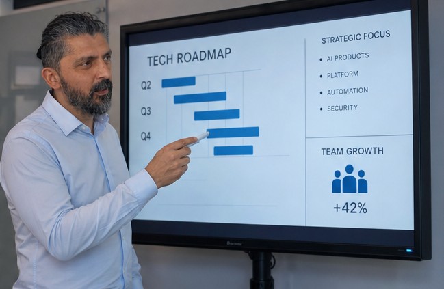 Cengizhan Akbudak presenting a tech roadmap